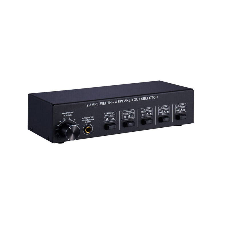 2-IN-4-OUT Amplifier/Speaker Splitter Stereo Audio Switcher Box Selector + Amp