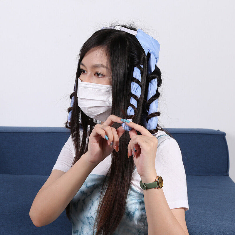 Heatless Spiral Curlers Sleeping Headband Hair Curler Hair Styling (Blue) Newly