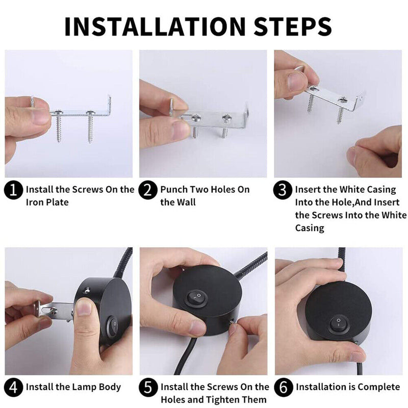 LED Flexible Gooseneck Spotlight 360 Degree Rotation Bedside Lamp (Black) Newly