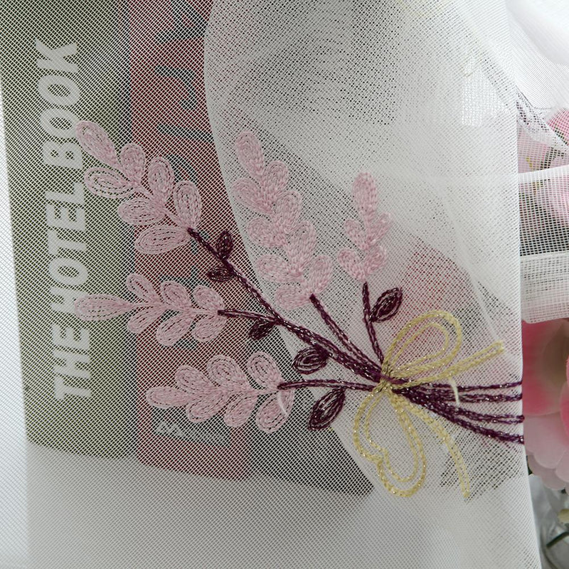 2m Screen Embroidery Sheer Voile Window Drape Curtain for Living Room(Pink)