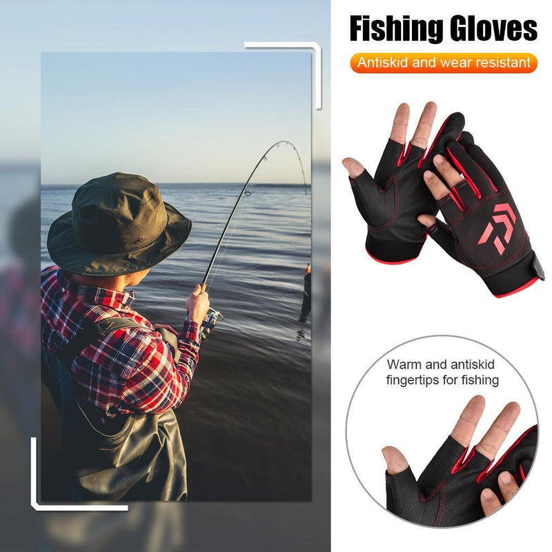 3-Finger Cut Unisex Arrow Fishing Glove Non-Brief Angling Gloves (Black Red)