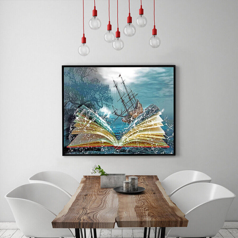 Ship in Book Oil Paint By Numbers Kit DIY Acrylic Painting on Canvas Framel