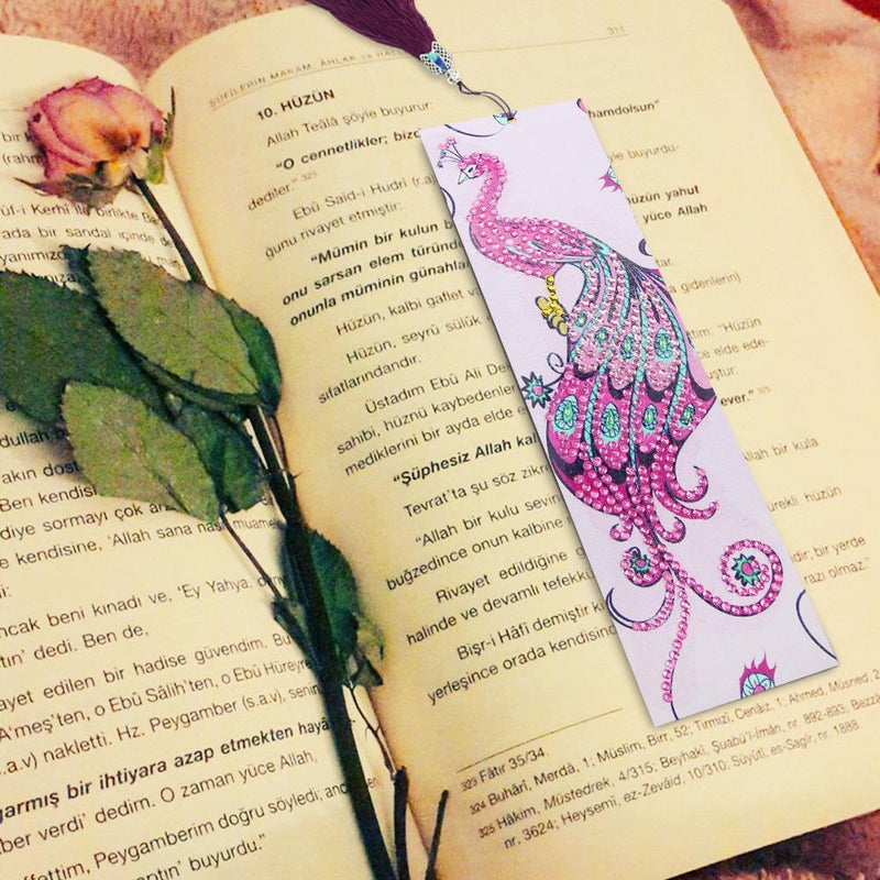 DIY Peafowl Special Shaped Diamond Painting Leather Tassel Bookmark Gift Newly
