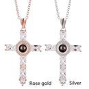 Crystal Zircon Cross Projection Necklace Cross Shape Bohemia Bible Verses