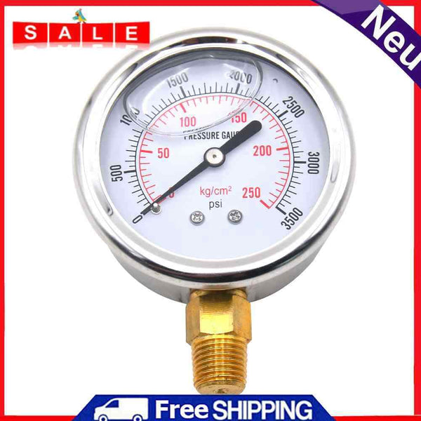 Stainless Steel Hydraulic Fluid Pressure Gauge Tester Meter 0-3500PSI US Thread