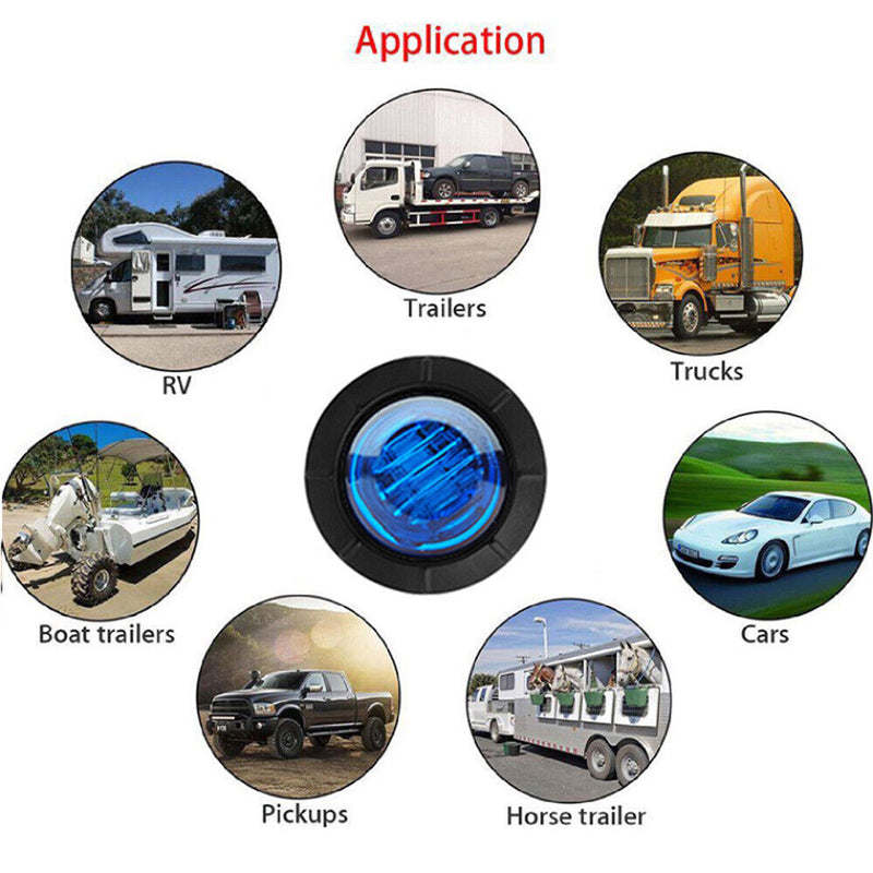 5pcs 12V-24V 3 SMD LEDs Trailer Side Marker Lights Clearance Light (Blue) Newly