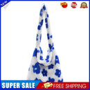 Fashion Women Flower Print Plush Shoulder Bag Winter Large Handbags (Blue)