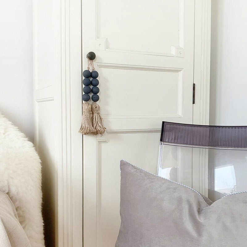 Pastoral Hemp Rope Tassel Wooden Bead String Wall Door Hanging Home Decor DIY