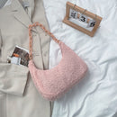 Fashion Women Curly Plush Pure Color Chain Hobos Shoulder Underarm Bag Handbags