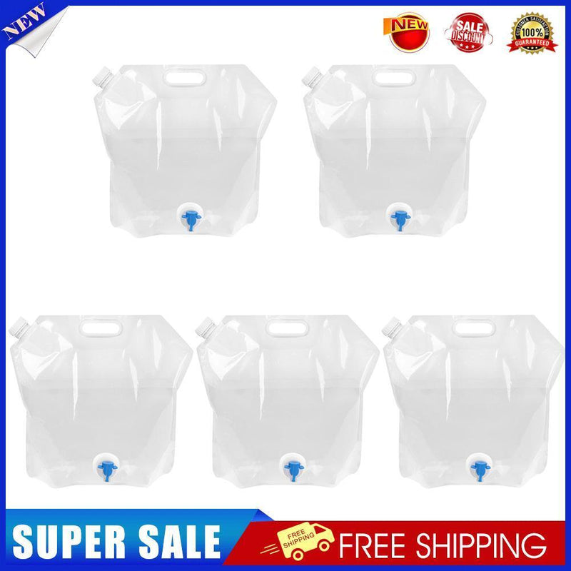 5pcs 10L Portable Outdoor Water Bag Foldable Camping Picnic Carrier (Clear)