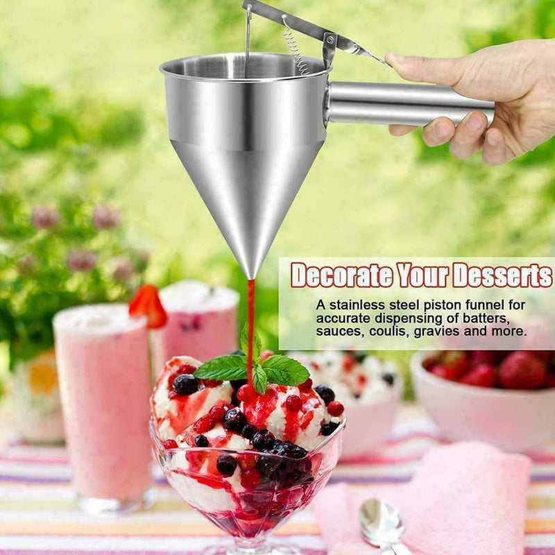 Steel Piston Funnel Pancake Batter Candy Tool Baking Cake Stand A8D2
