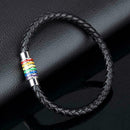 Leather Braided Lovers Pride Rainbow Bracelets Titanium Les Jewelry R3K9