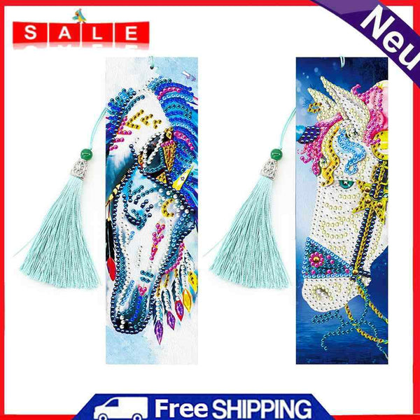 2pcs 5D Special Shaped Diamond Painting Bookmark Tassel Book Marks DIY Craft