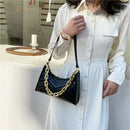 Women Pure Color Thick Chain PU Underarm Bag Fashion Ladies Small Hobos Handbags