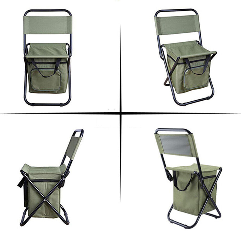 Folding Chair Ice Cooler Picnic Bags Hiking Camping Fishing Stool (Green)