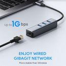 Card 3 Ports USB 3.0 Splitter Expander USB Type-C HUB Ethernet Adapter 1000Mbps