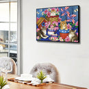 5D DIY Four Kittens Flag Diamond Painting Full Round Drill Rhinestone Art Crafts