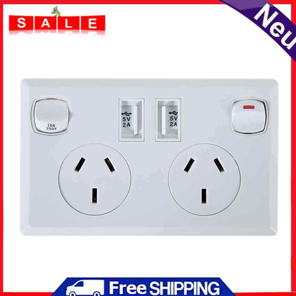 Dual USB-Australian AU Male Wall Outlet Home Power Point Input