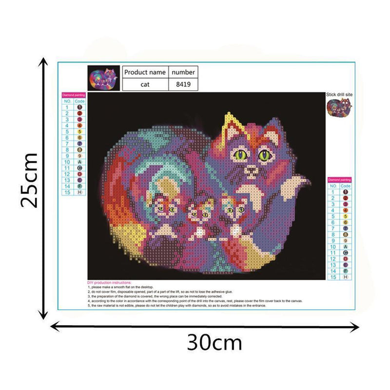 Family Cats DIY Round Diamond Painting Embroidery Kits Cross Stitch Craft