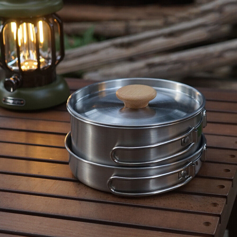 Picnic Saucepan Frying Pan Set Stainless Steel Cookware For Climbing Hiking