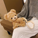 Lovely Cartoon Bear Messenger Handbags Women Girls Faux Fur Shoulder Bags