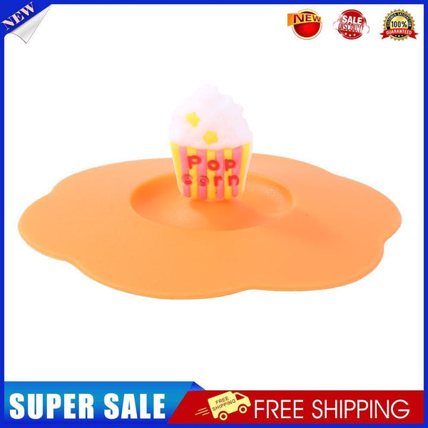 5pcs Silicone Cup Cover Heat-resistant Leak Proof Cartoon (Orange Popcorn)