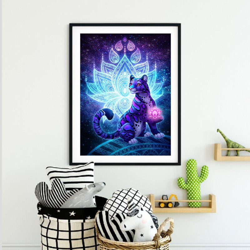 Purple Leopard Oil Paint By Numbers Canvas Drawing DIY Hand Painted Wall Cr