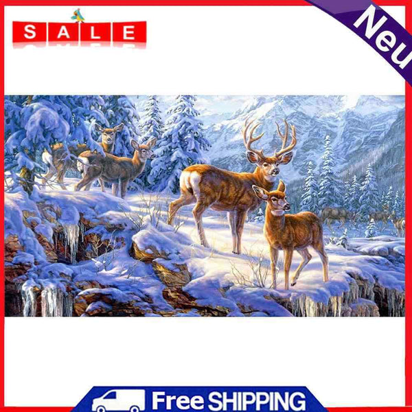 Full Drill Round Diamond Painting Kit DIY 5D Mosaic Snow Deer Rhinestone Picture