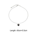 Black Crystal Necklace Heart-Shaped Pendant Clavicle Chain Choker Accessories