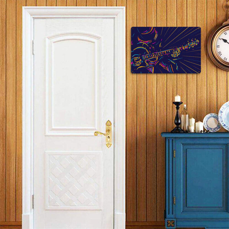 Neon Guitarist Retro Metal Plate Tin Sign Plaque for Bar Pub Club Cafe Arts