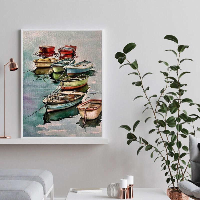 Colorful Boats Oil Painting By Numbers DIY Frameless Art Picture On Canvas