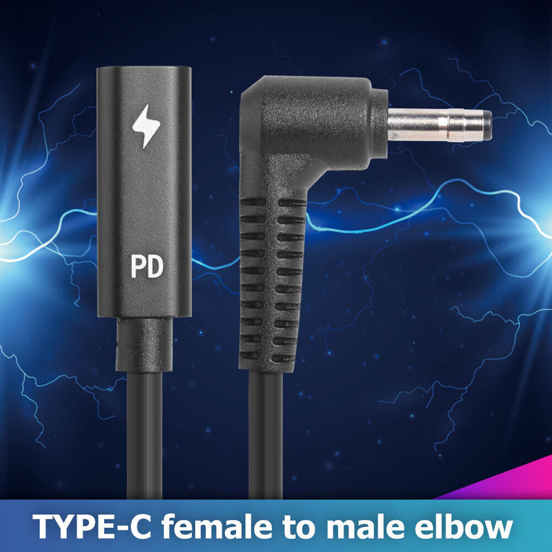 PD USB C Female to Right Angle DC Connector Adapter for Laptop (4.0x1.7mm)