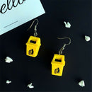 Creative Ear Clip Fashion Dangle Drop Earrings Yellow Trash Can Earrings