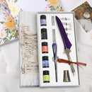 Starry Sky Fountain Dip Pen Set Gradient Color Feather Ink Pen (Purple) Newly