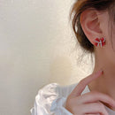 Fashion Rhinestone Gifts Copper Dangle Zircon Red Bow Earrings Stud Jewelry