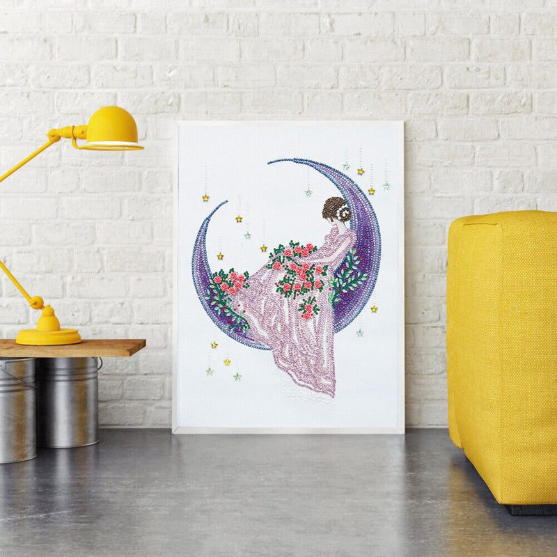 Girl Moon 5D DIY Home Wall Decor Art Diamond Embroidery Special Shaped Painting