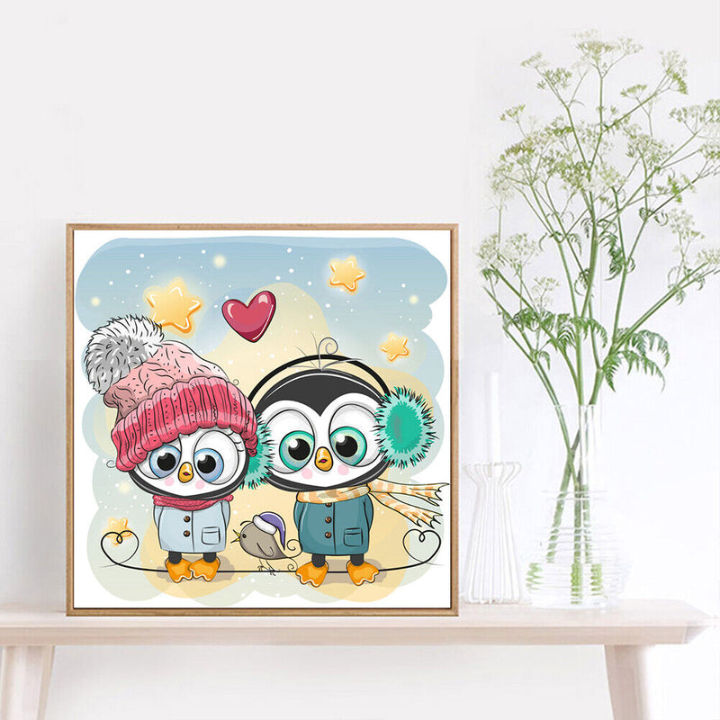 DIY Two Cartoon Owl Full Drill Diamond Painting Mosaic Kit Bead Art Picture