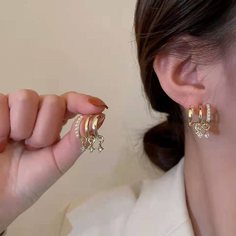 Women Jewellry Trendy Peal Ear Row Sparkling Earrings Earrings Diamond Stud