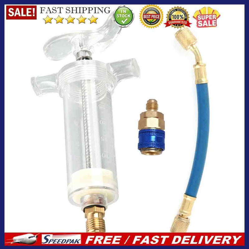 Clear A/C Oil Dye Injector 30ml 2oz with Low Side Quick Coupler 1/4 SAE R-134a
