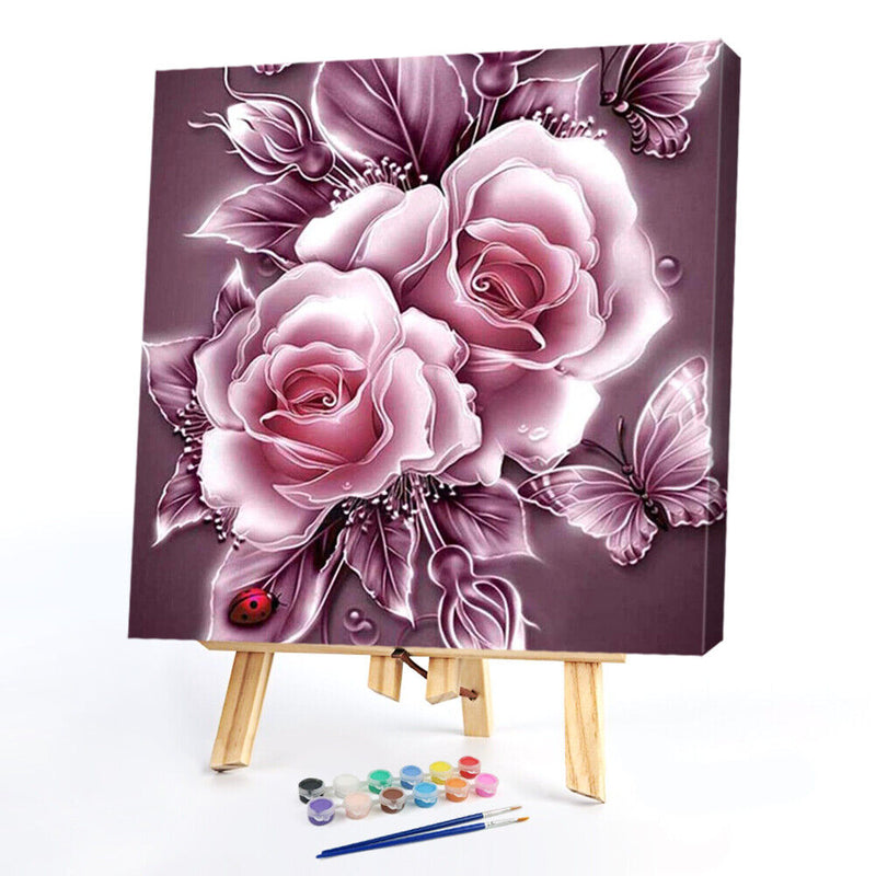 Frameless Oil Paint By Numbers Flower DIY Canvas Picture Craft Kit for Home
