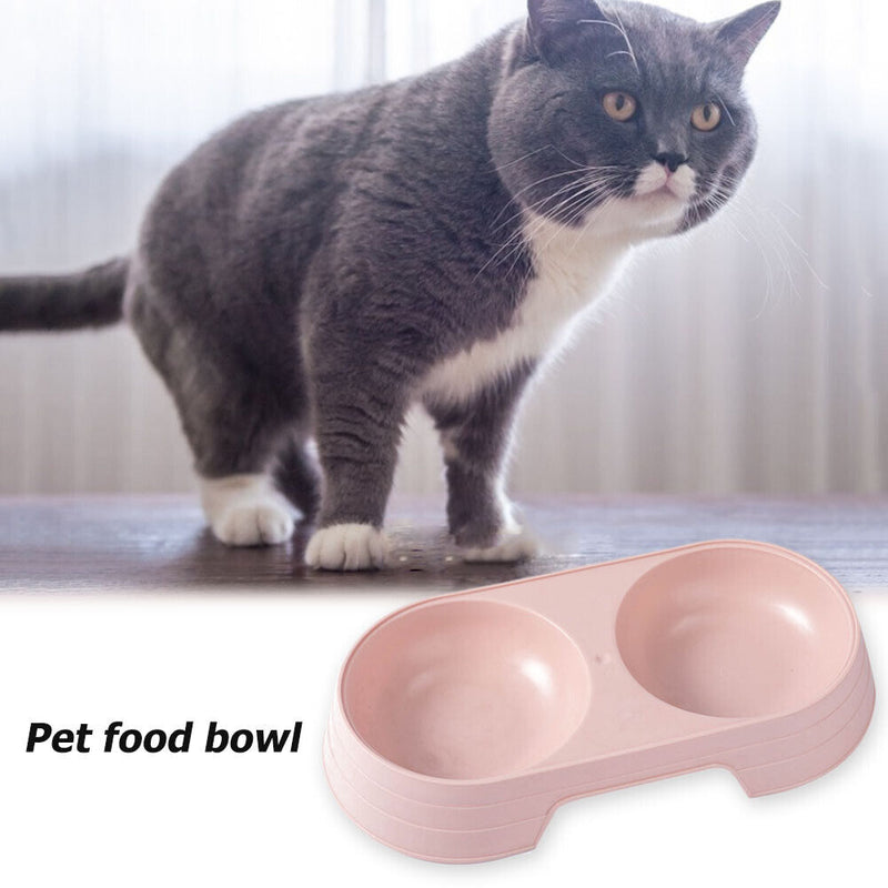 Plastic Feeding Double Bowl 2 in 1 Puppy Cat Food Water Container (Pink) Newly