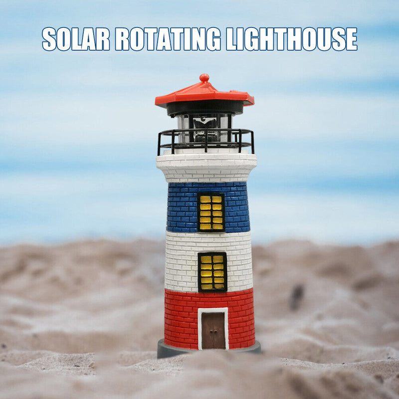 LED Lighthouse Solar Light Garden Outdoor Rotating Beacon Tower Lamp (B) Newly