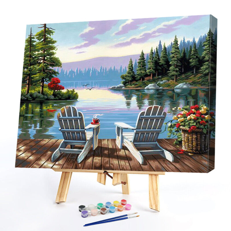Paint By Numbers Kit DIY Early Morning By Sea Colouring Oil Picture Craft