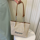 Letters Straw Shoulder Bags Large Capacity Women Summer Beach Underarm Tote Bag