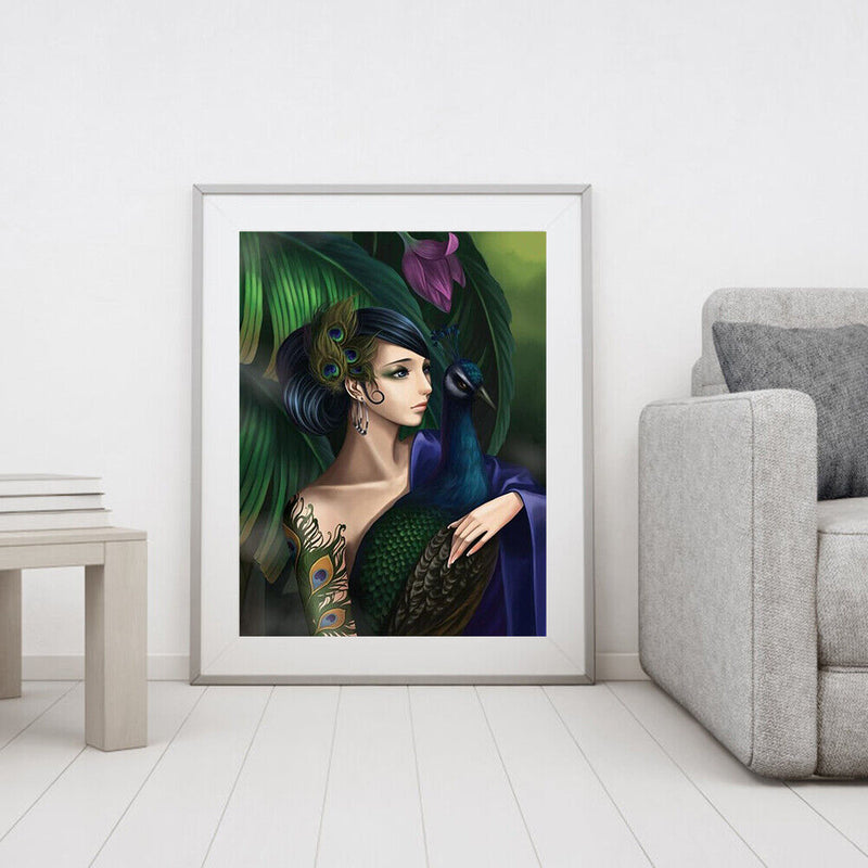 40x50cm Frameless Peacock Woman DIY Oil Paint By Numbers Picture Home Decor