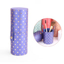 PU Leather Star Printing Makeup Brush Holder Portable Cosmetic Cup (Purple)