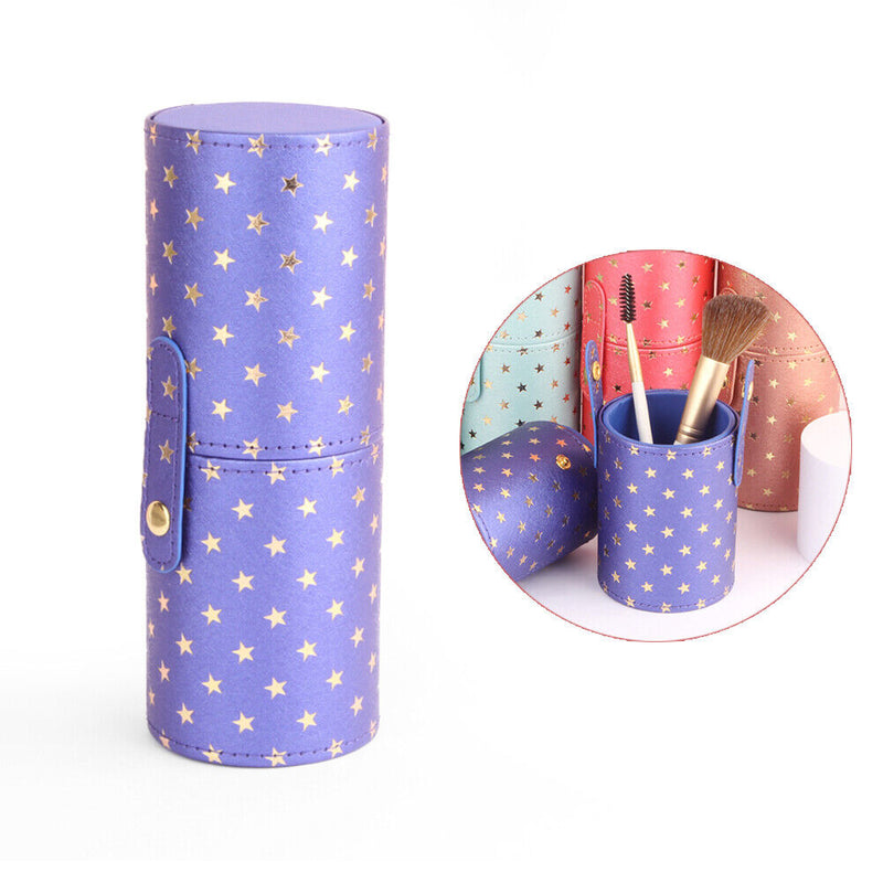 PU Leather Star Printing Makeup Brush Holder Portable Cosmetic Cup (Purple)