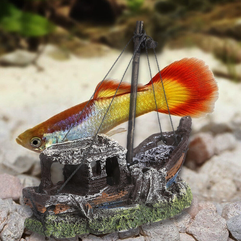 Simulation Boats Underwater Plants Ship Fish Tank Ornaments Aquarium Landscaping