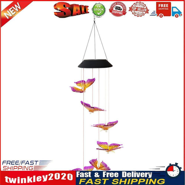 LED Solar Wind Chime Butterfly Light Color Changing IP65 Hanging Lamp (B) Newly