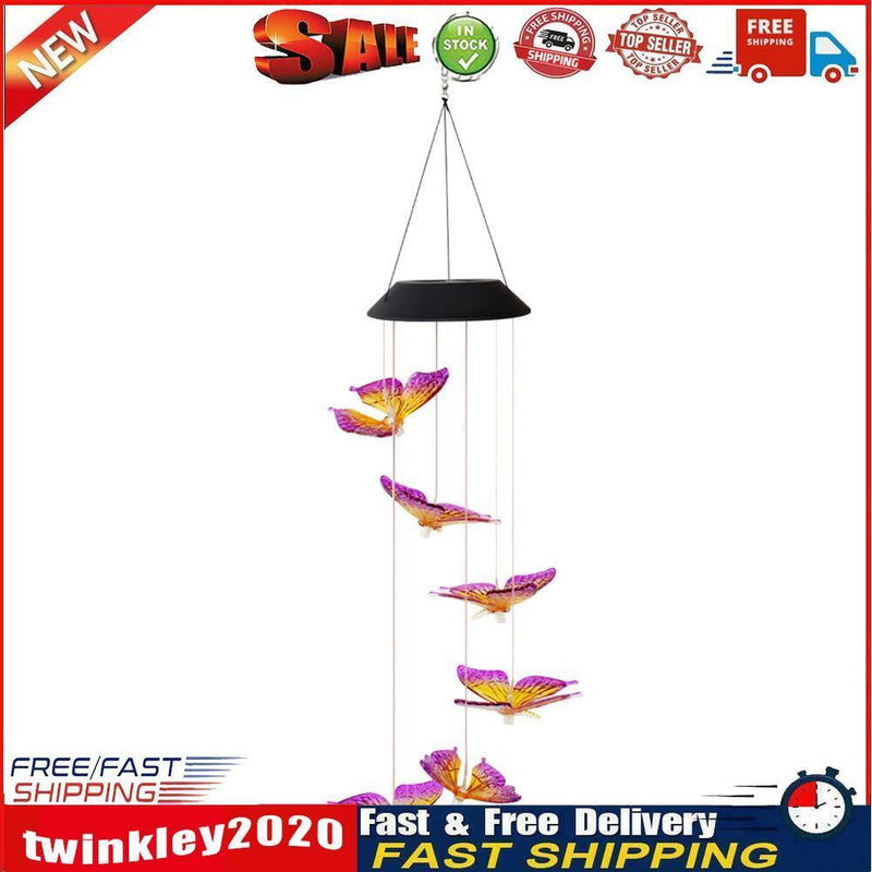 LED Solar Wind Chime Butterfly Light Color Changing IP65 Hanging Lamp (B) Newly